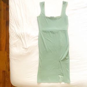 Nasty Gal Square Neck Split Hem Jersey Midi Dress- Sage Green